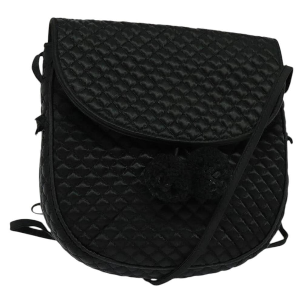 BOTTEGA VENETA Shoulder Bag Satin Black Gold Auth 138179